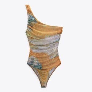 Zara Asymmetric One-Shoulder Swimsuit - Multicolor